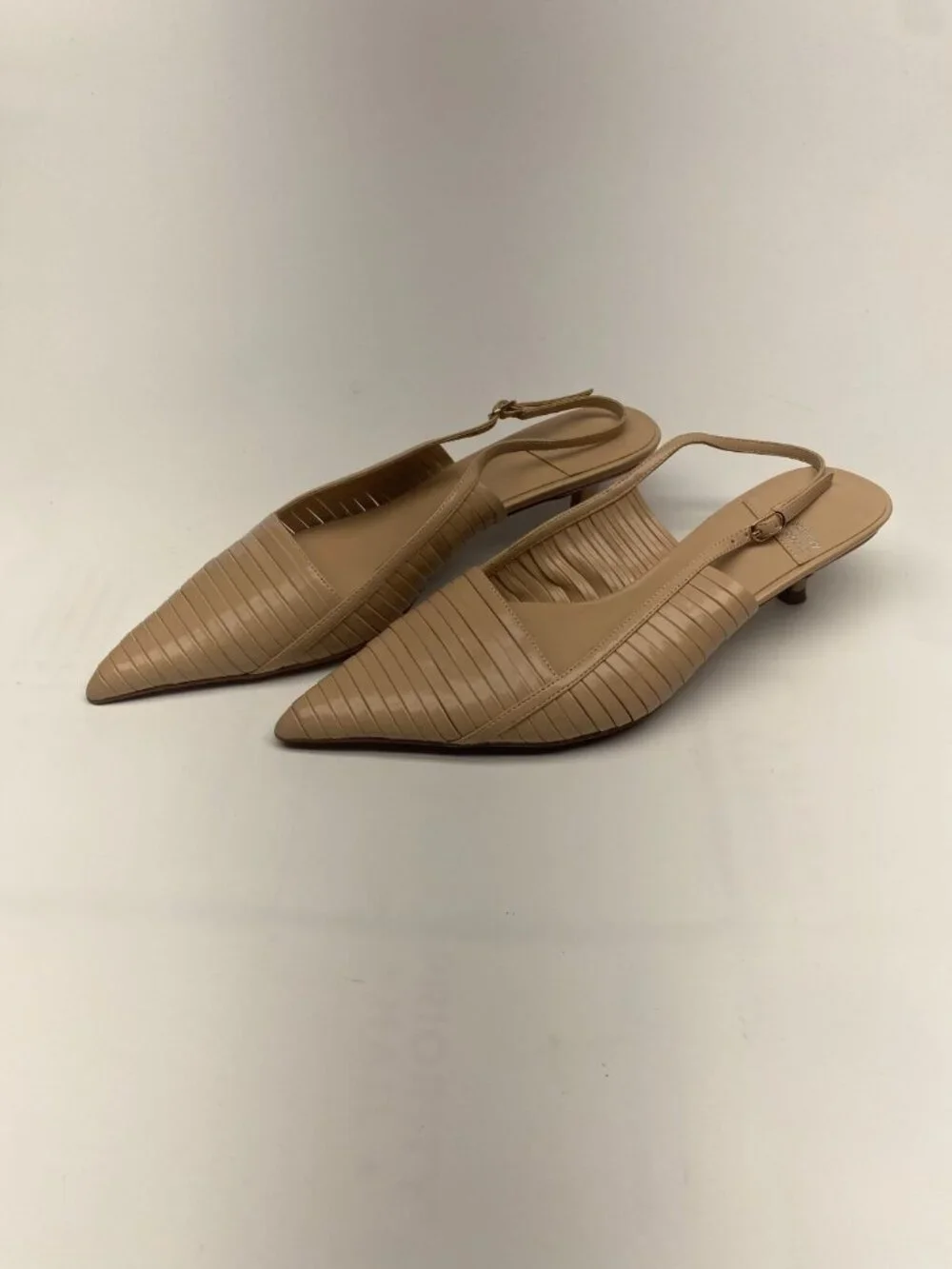 Jeffrey Campbell Womens Stridze Beige Leather Slingback Kitten Heel Sz 9.5